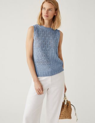 M&S Collection + Cotton Rich Textured Knitted Vest
