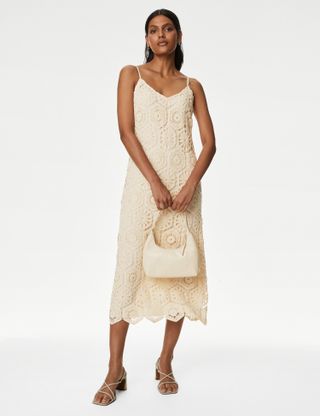 M&S Collection + Cotton Rich Textured Midi Slip Dress
