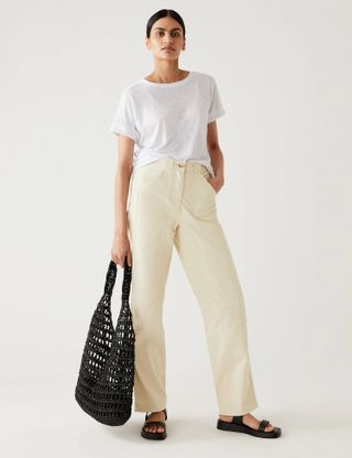 M&S Collection + Cotton Rich Relaxed Straight Trousers