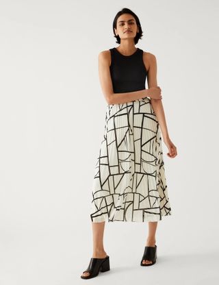 M&S Collection + Printed Pleated Midaxi Skirt