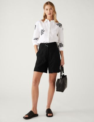 M&S Collection + Linen Rich Belted Utility Shorts