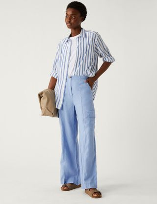 M&S Collection + Pure Linen Cargo Trousers