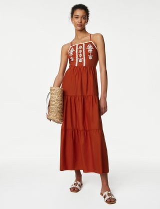 M&S Collection + Pure Cotton Embroidered Midaxi Beach Dress