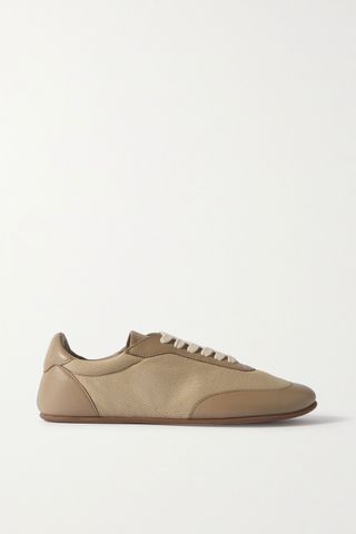 The Row + Owen City Leather and Mesh Sneakers in Beige