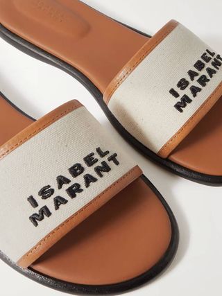 Isabel Marant + Vikee Logo-Embroidered Canvas and Leather Slides