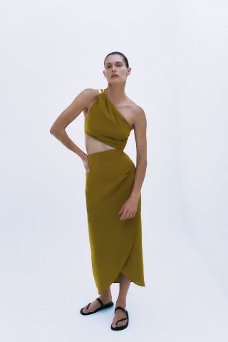 Zara + Gold Appliqué Asymmetric Midi Dress