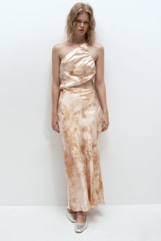 Zara + Cut Out Satin Effect Printed Dress