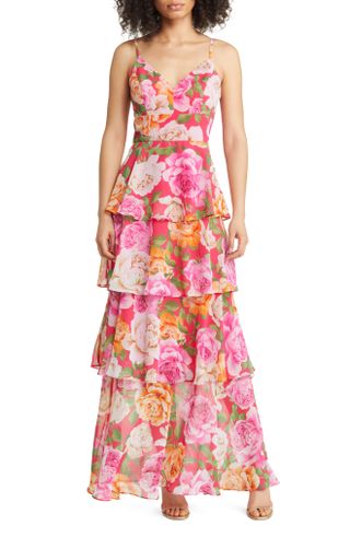 Eliza J + Floral Tiered Gown