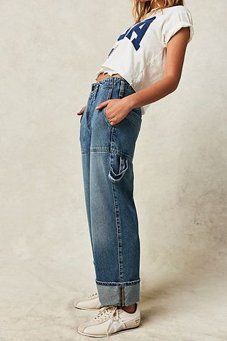 Free People + Major Leagues Mid-Rise Cuffed Jeans