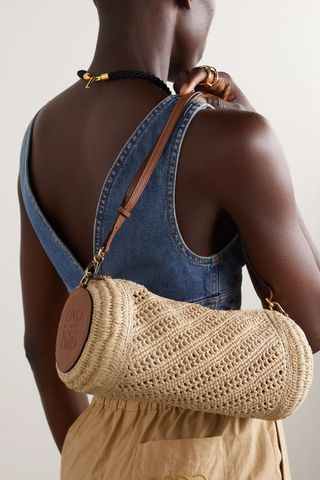 Loewe x Paula's Ibiza + Leather-Trimmed Raffia Shoulder Bag