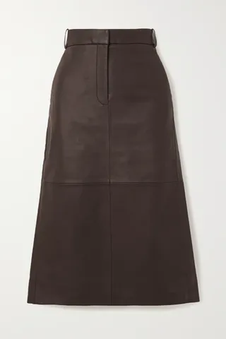 Tibi + Leather Midi Skirt