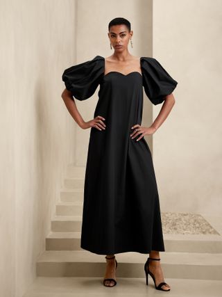 Banana Republic Factory + Puff-Sleeve Maxi Dress in Black