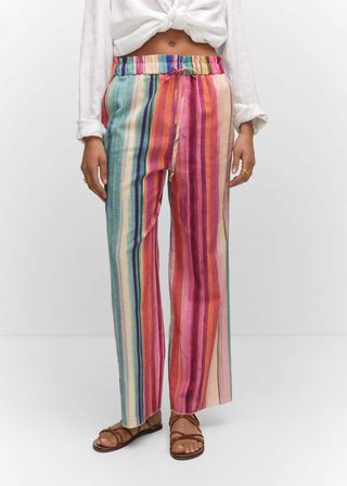 Mango + Multicolored Striped Linen Trousers