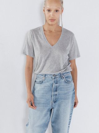 Raey + V-Neck Relaxed Fit Cotton-Blend T-Shirt