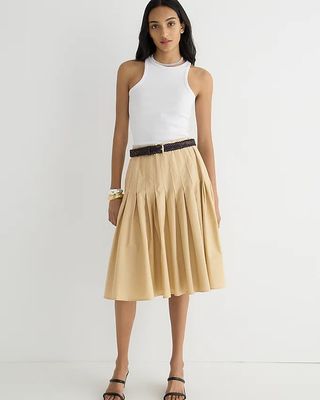 J.Crew + Pleated Cotton-Poplin Midi Skirt