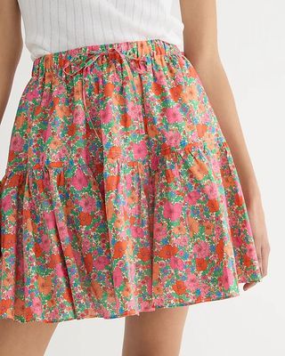 J.Crew + Tiered Mini Skirt in Liberty Pink Meadow Song Fabric