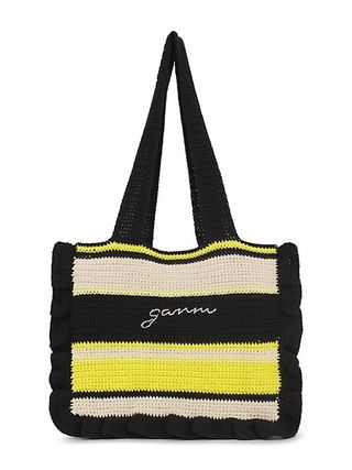 Ganni + Striped Crochet Frill Tote