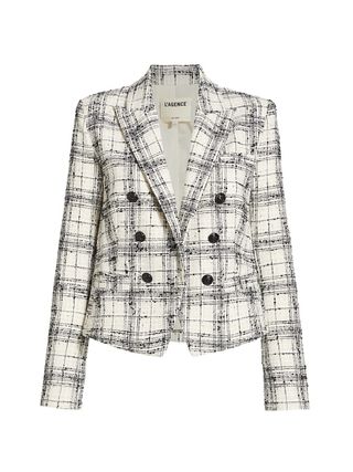 L'Agence + Brooke Double-Breasted Tweed Crop Blazer