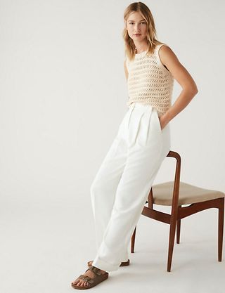 Marks & Spencer + Belted Relaxed Straight Trousers