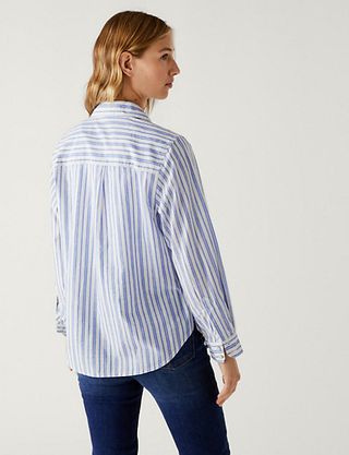 Marks & Spencer + Pure Cotton Striped Collared Longline Shirt