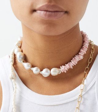 By Alona + Daphne Shell, Pearl & 18kt Gold-Plated Necklace