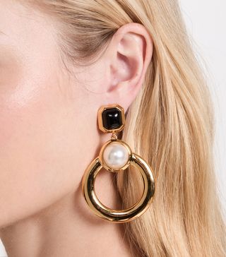 Lele Sadoughi + Bezel Pearl Hoop Earrings