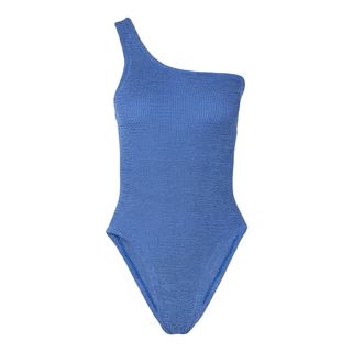 Hunza G + + Net Sustain Nancy One-Shoulder Seersucker Swimsuit