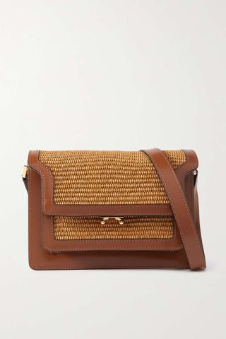 Marni + Trunk Medium Leather-Trimmed Raffia Shoulder Bag