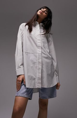 Topshop + Pinstripe Long Sleeve Button-Up Shirt