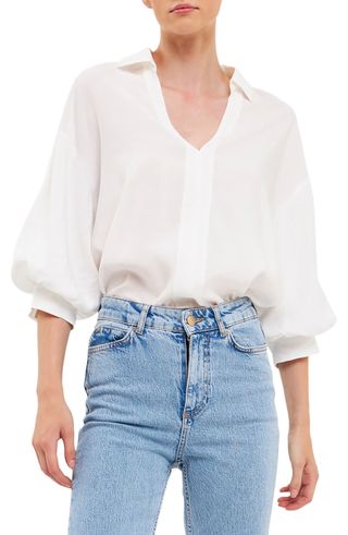English Factory + Drop Shoulder Puff Sleeve Blouse