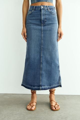 Zara + High Rise Denim Skirt