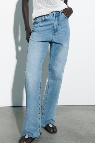 Zara + Extra Long High Waisted Straight Leg Jeans