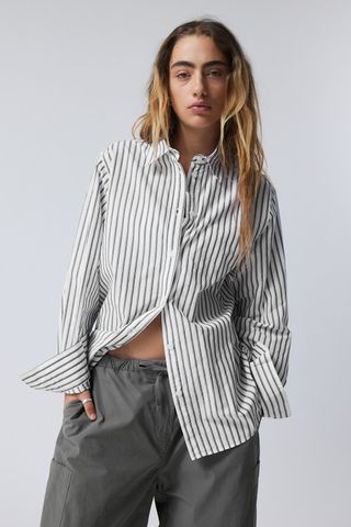 Weekday + Regular Poplin Shirt in Grey Stripe