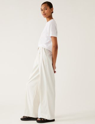 Marks & Spencer + Rich Pleated Straight Leg Trousers