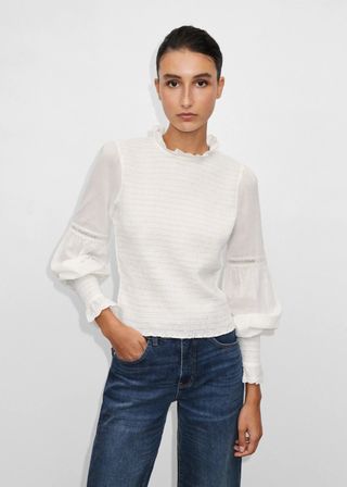 ME+EM + Shirred Cotton Broderie Blouse