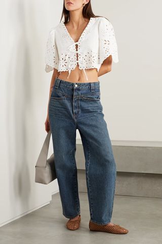 Sea + Tali Cropped Broderie Anglaise Blouse