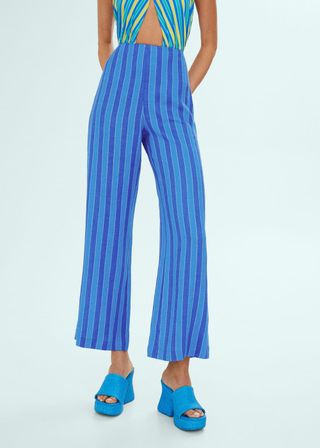 Mango + Striped Linen-Blend Trousers