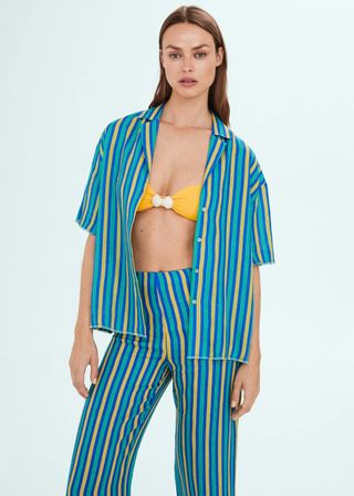 Mango + Multicolored Striped Linen Shirt