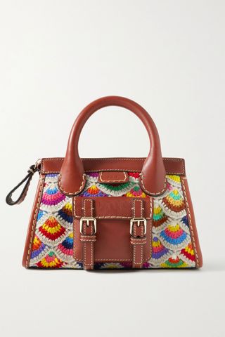 Chloé + Edith Small Crocheted Cashmere and Wool-Blend and Leather Tote