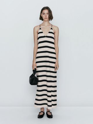 Massimo Dutti + Striped Strappy Cotton Blend Dress