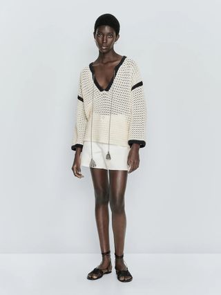 Massimo Dutti + Contrast Crochet Kaftan Sweater