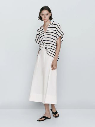 Massimo Dutti + Linen Midi Skirt With Darts and Seam Details