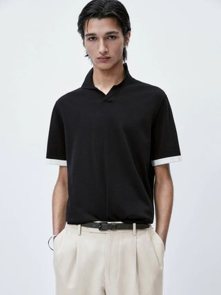 Massimo Dutti + Contrast Short Sleeve Polo Sweater