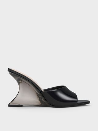 Charles & Keith + Black Patent Sculptural Heel Wedges