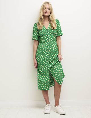 Nobody's Child + Green Sicilian Lemon Alexa Midi With Shirring Tea Dress