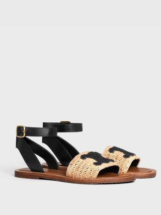 Celine + Lympia Flat Strap Sandal in Raffia & Calfskin