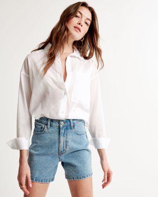 Abercrombie & Fitch + Oversized Sheer Cotton Shirt
