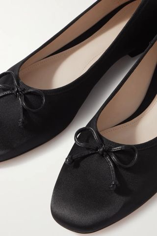 Porte & Paire + Bow-Embellished Leather-Trimmed Satin Ballet Flats