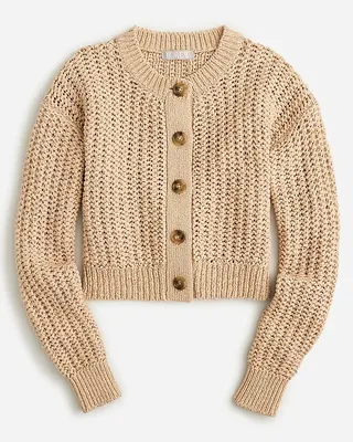 J.Crew + Cropped Cardigan Sweater in Textured Pointelle