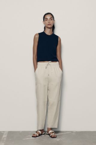 Zara + Tapered Linen Blend Pants